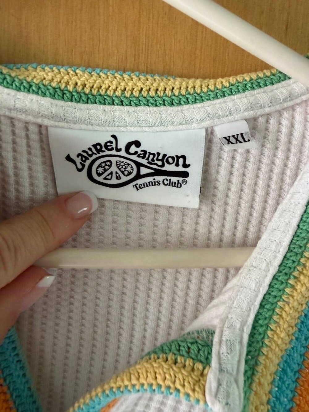 Laurel Canyon Mens Crochet Polo Size XXL White Cotton Knit Ribbed Soft Casual - Picture 7 of 12
